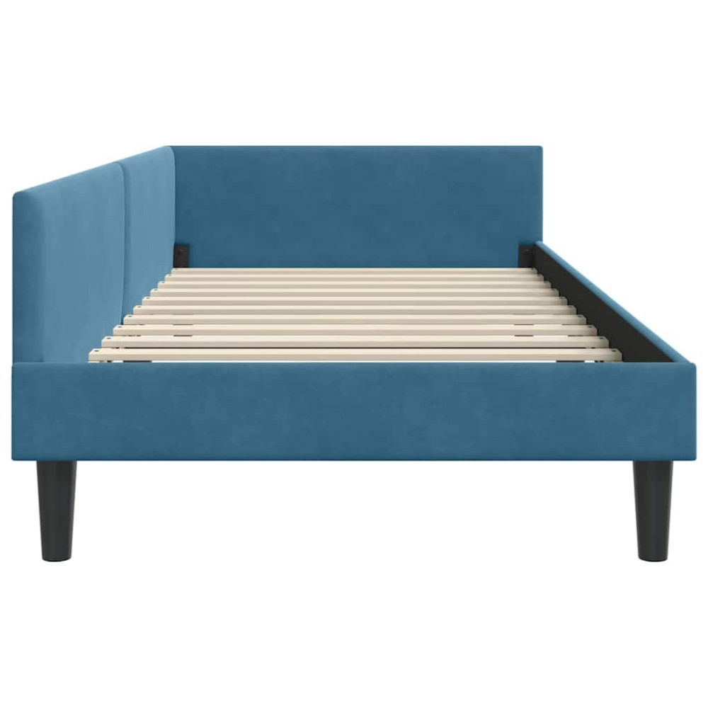 Produktbild för Hörn Sängram med huvudgavel Blå 90 cm x 190 cm Sammet