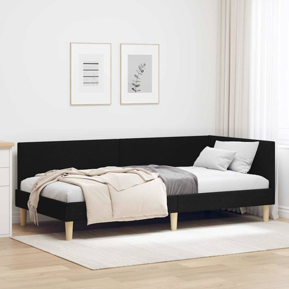 Produktbild för Hörn Sängram Svart 90 cm x 190 cm Tyg och plywood