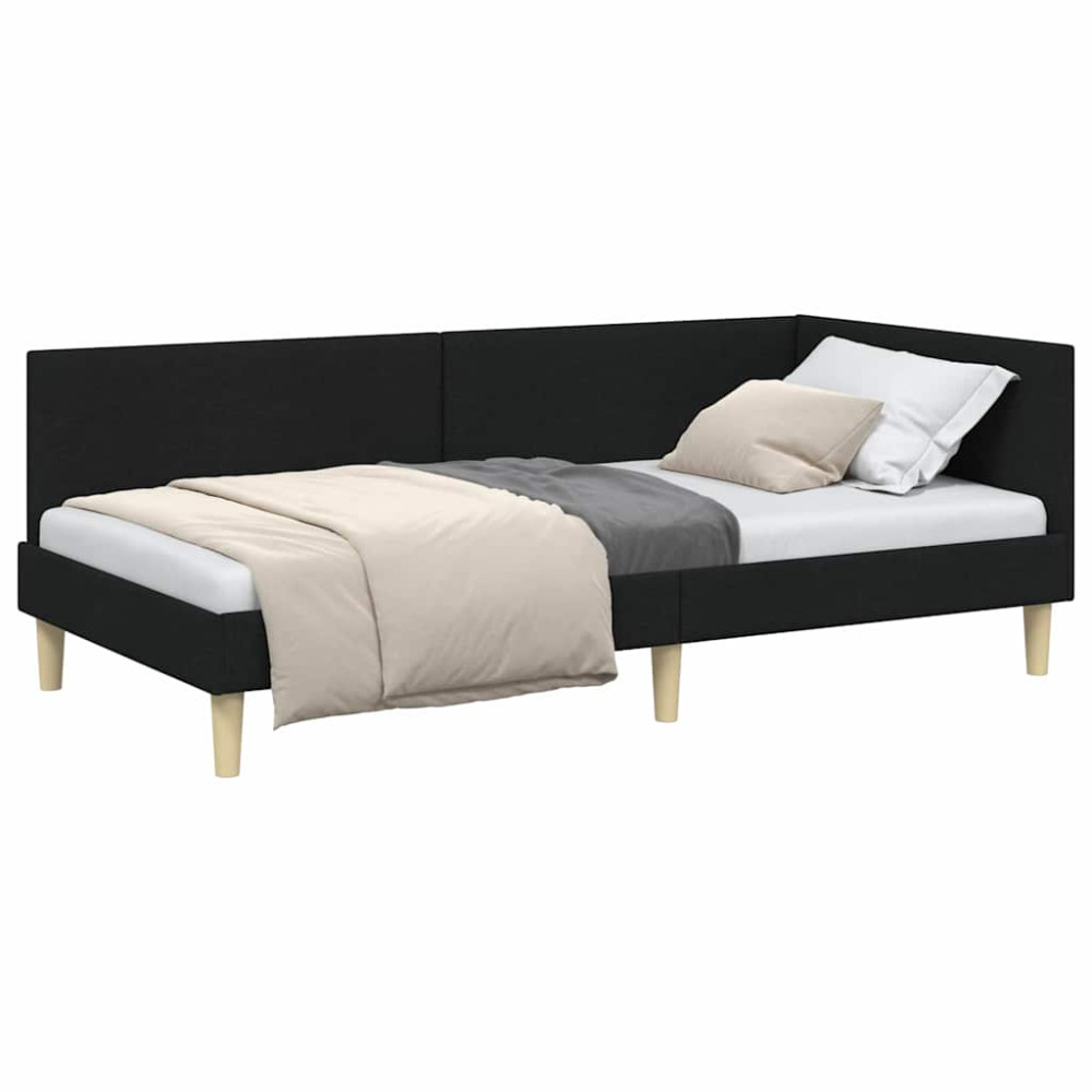 Produktbild för Hörn Sängram Svart 90 cm x 190 cm Tyg och plywood