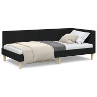 Produktbild för Hörn Sängram Svart 90 cm x 190 cm Tyg och plywood