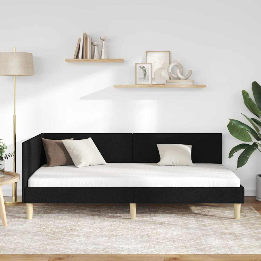 Produktbild för Hörn Sängram Svart 90 cm x 190 cm Tyg och plywood