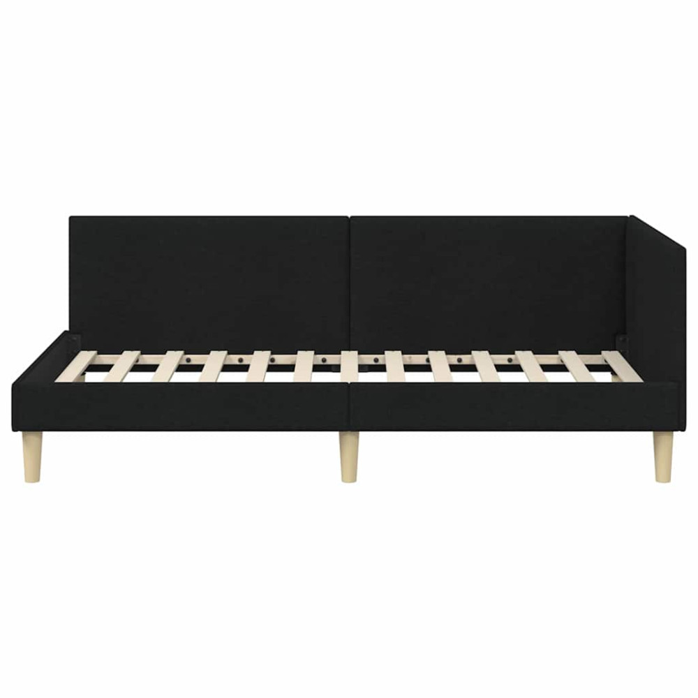 Produktbild för Hörn Sängram Svart 90 cm x 190 cm Tyg och plywood