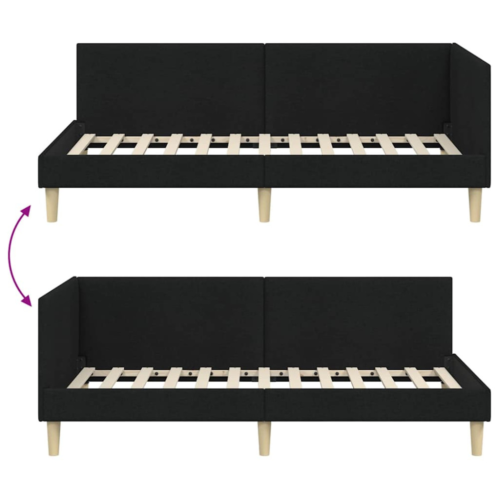 Produktbild för Hörn Sängram Svart 90 cm x 190 cm Tyg och plywood