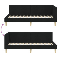 Produktbild för Hörn Sängram Svart 90 cm x 190 cm Tyg och plywood