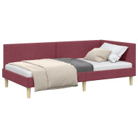 Produktbild för Hörn Sängram Vinröd 90 cm x 190 cm Tyg och plywood