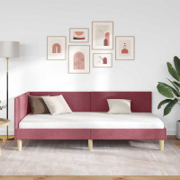 Produktbild för Hörn Sängram Vinröd 90 cm x 190 cm Tyg och plywood