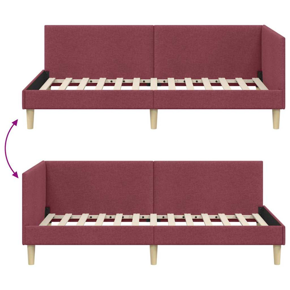 Produktbild för Hörn Sängram Vinröd 90 cm x 190 cm Tyg och plywood