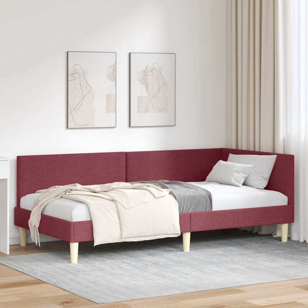 Produktbild för Hörn Sängram Vinröd 90 cm x 200 cm Tyg och plywood