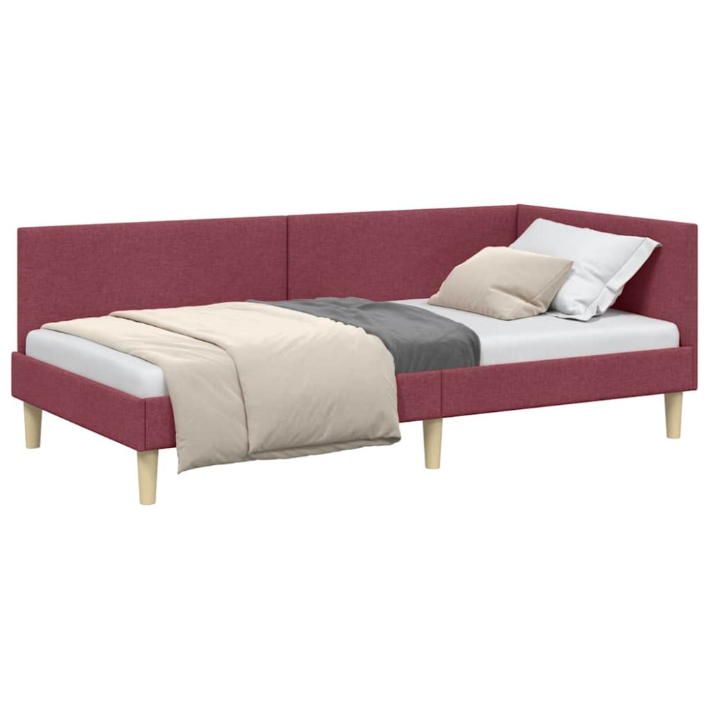 Produktbild för Hörn Sängram Vinröd 90 cm x 200 cm Tyg och plywood
