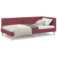 Produktbild för Hörn Sängram Vinröd 90 cm x 200 cm Tyg och plywood