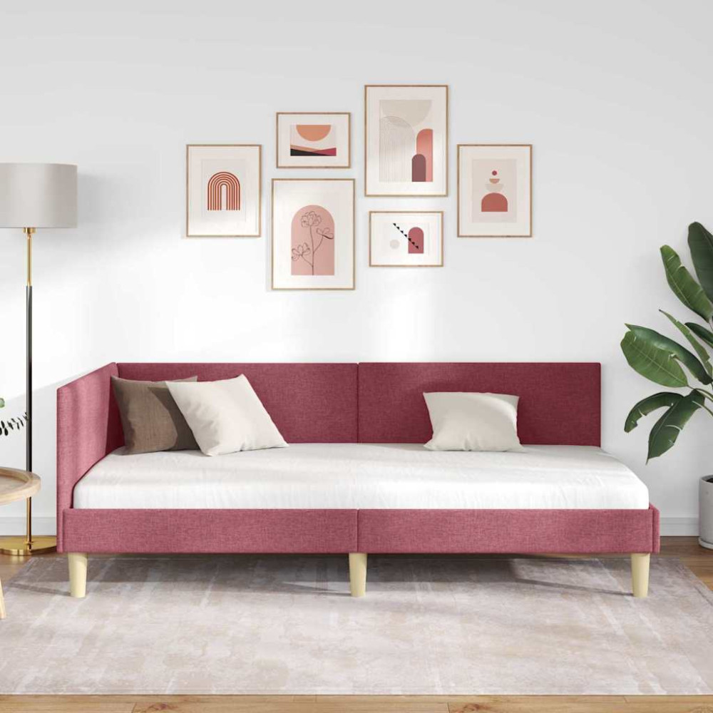 Produktbild för Hörn Sängram Vinröd 90 cm x 200 cm Tyg och plywood