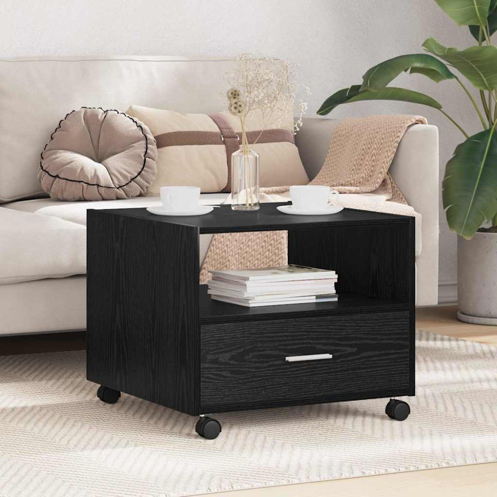 Produktbild för Kaffeebord med låda Svart Ek 55 x 55 x 45cm Konstruerat trä