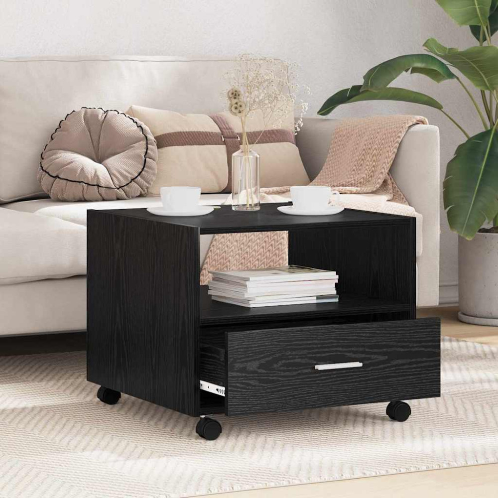 Produktbild för Kaffeebord med låda Svart Ek 55 x 55 x 45cm Konstruerat trä