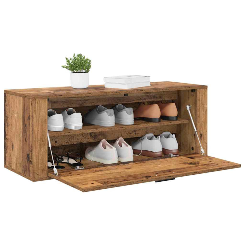 Produktbild för Skoskåp med hylla Gammalt trä 100 x 35 x 38 cm Konstruerat trä