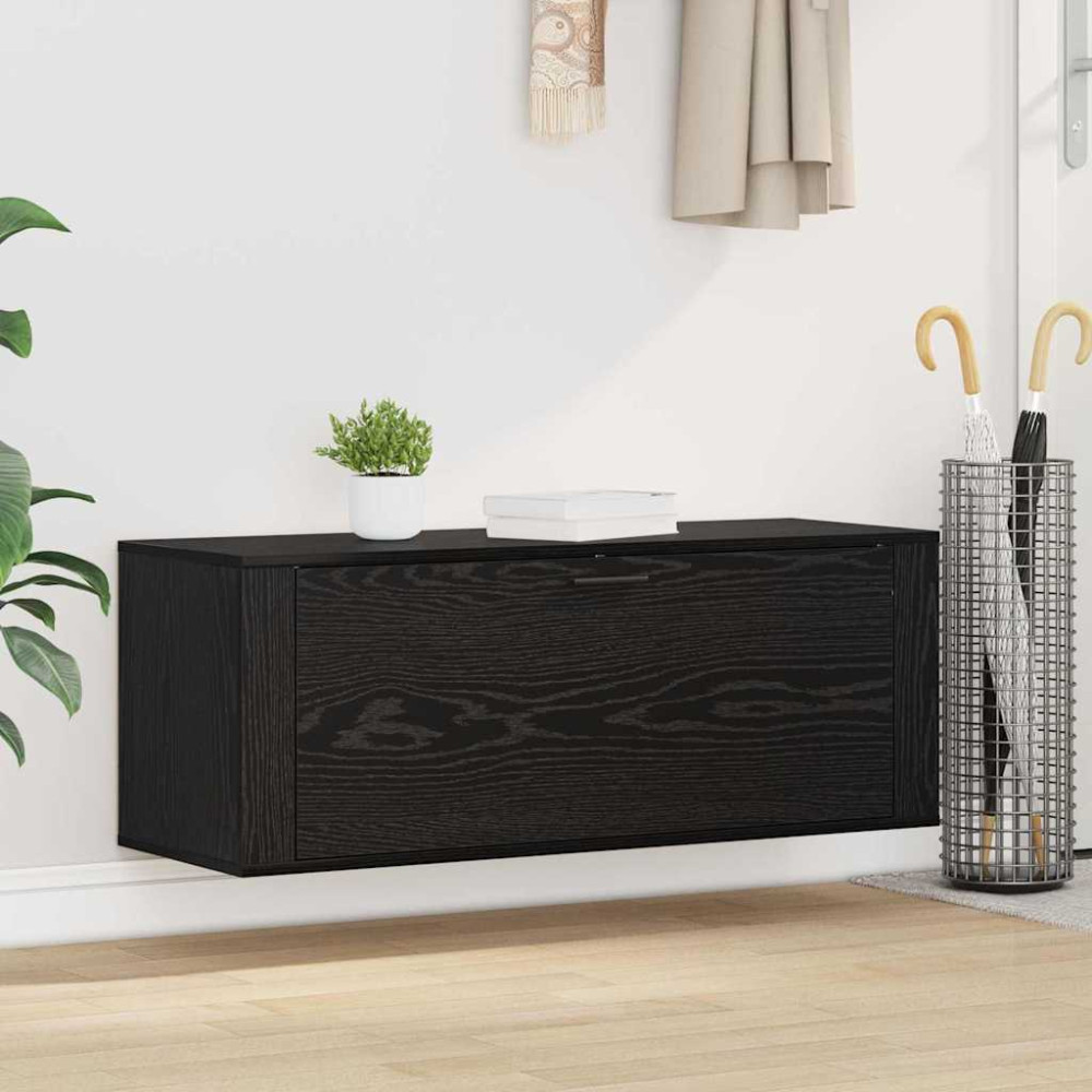 Produktbild för Skoskåp med hylla Svart ek 100 x 35 x 38 cm Konstruerat trä
