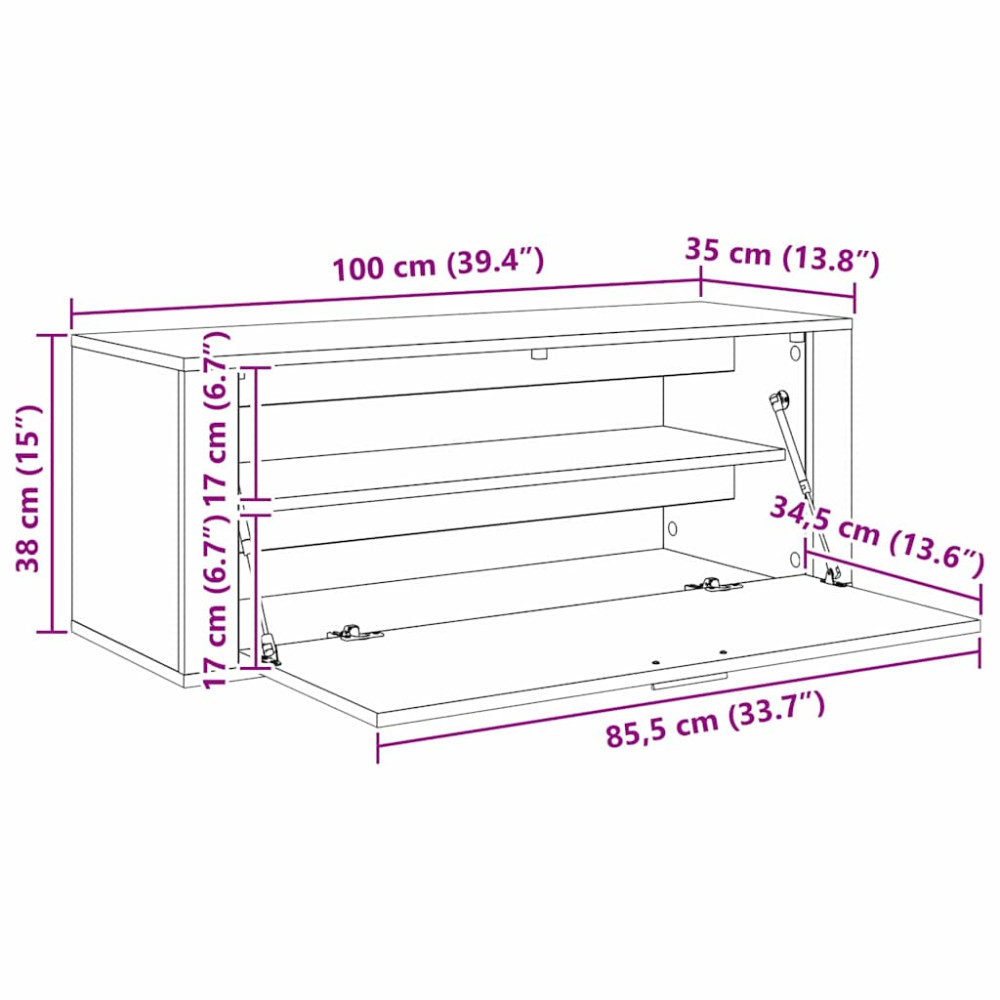Produktbild för Skoskåp med hylla Svart ek 100 x 35 x 38 cm Konstruerat trä