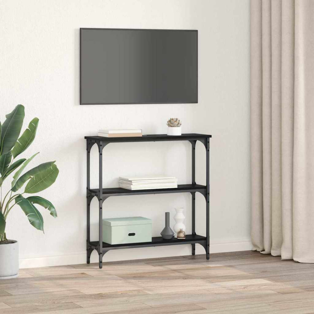 Produktbild för Konsolbord med hylla Svart Ek 75 x 22,5 x 75 cm Konstruerat trä