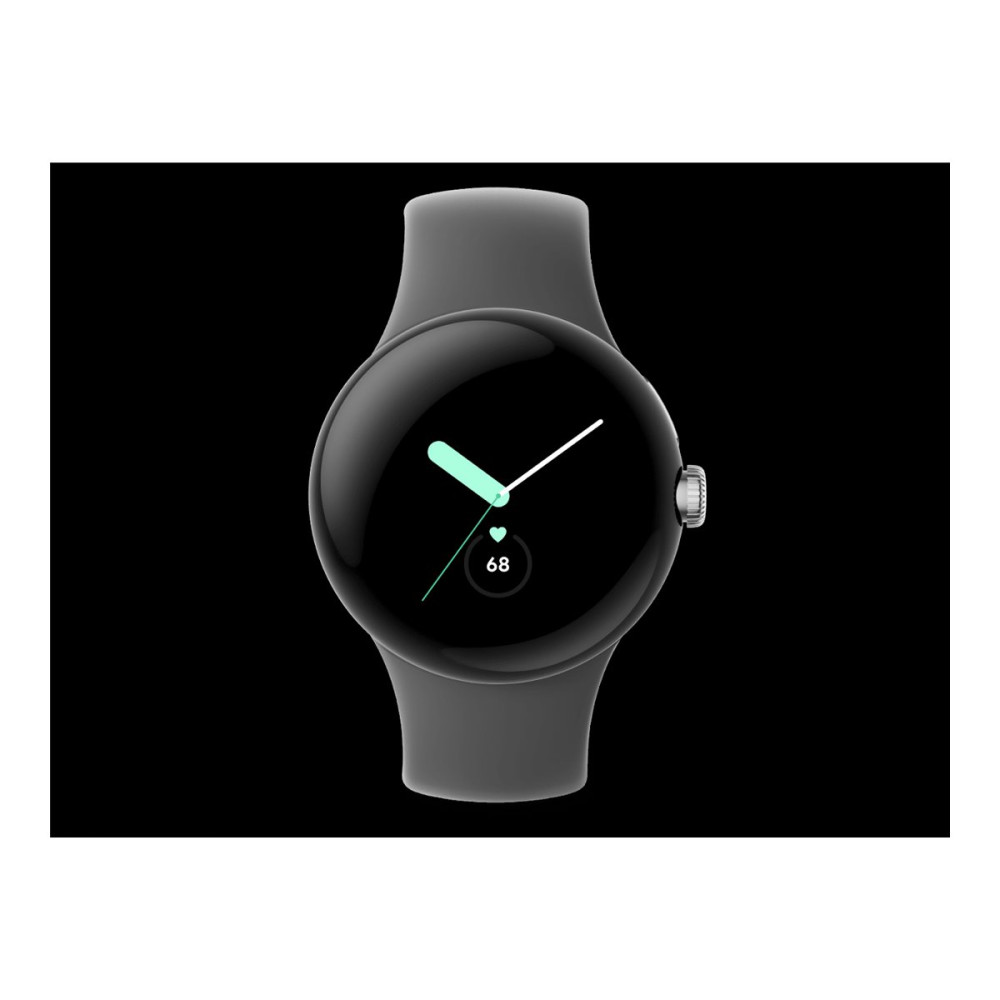 Produktbild för Google Pixel Watch - polerat silver - smart klocka med aktivt band - träkol - 32 GB