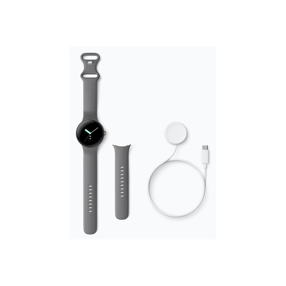 Produktbild för Google Pixel Watch - polerat silver - smart klocka med aktivt band - träkol - 32 GB