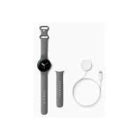 Produktbild för Google Pixel Watch - polerat silver - smart klocka med aktivt band - träkol - 32 GB