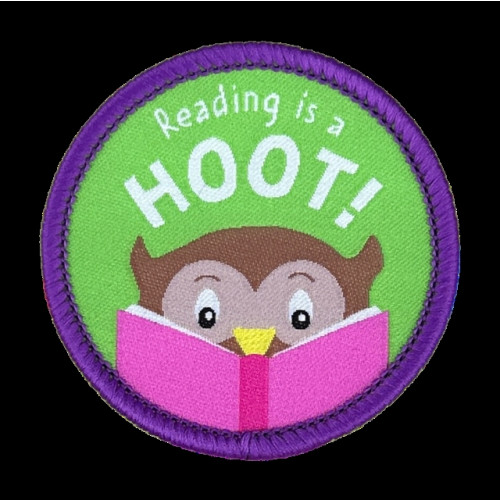 Pawprint Family Reading is a Hoot Sew On Patch