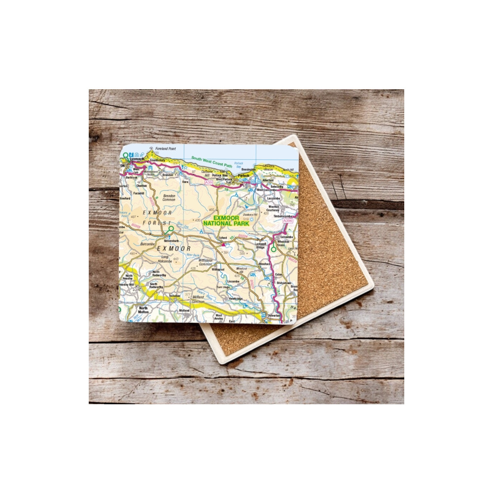 Produktbild för OS Map Ceramic Single Coaster - Exmoor National Park