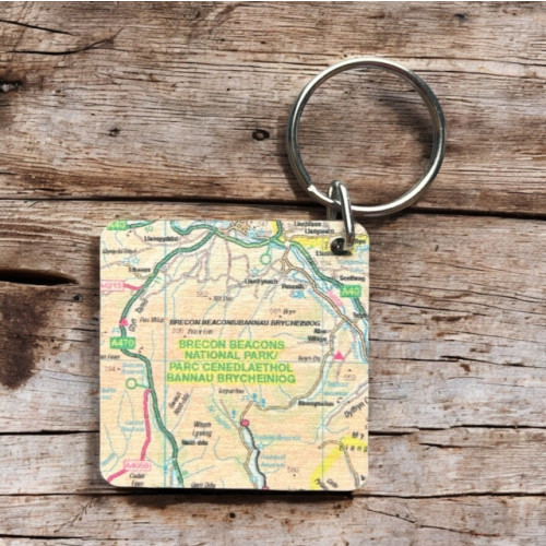 The Sugar Shed OS Map Wooden Square Key-ring - Brecon Beacons National Park