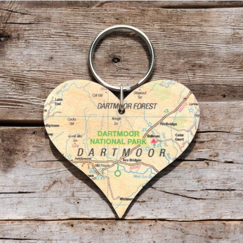 The Sugar Shed OS Map Wooden Heart Key-ring - Dartmoor National Park