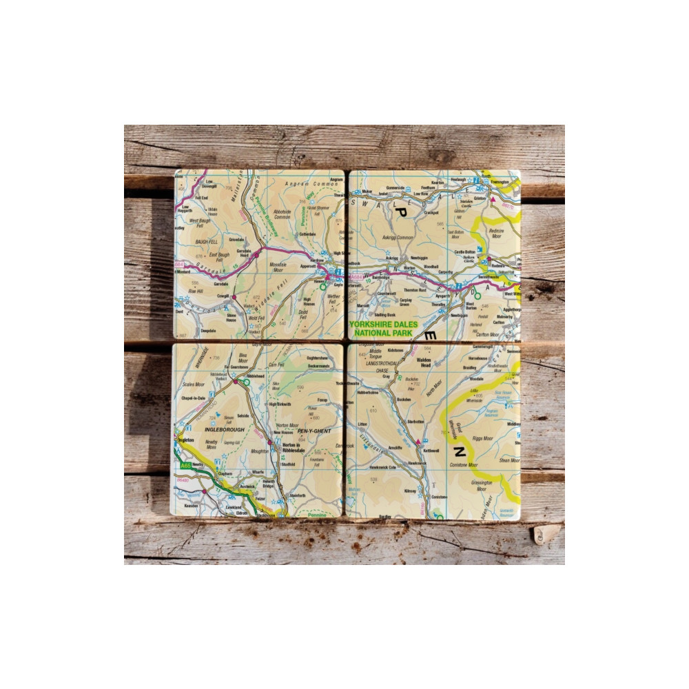 Produktbild för OS Map Ceramic Four Coaster Set - Yorkshire Dales National Park