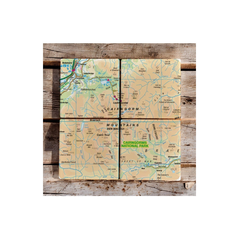 Produktbild för OS Map Ceramic Four Coaster Set - Cairngorms National Park