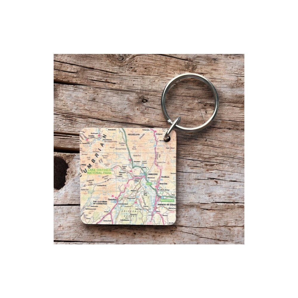 Produktbild för OS Map Wooden Square Key-ring - Lake District National Park