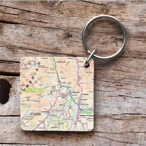 The Sugar Shed OS Map Wooden Square Key-ring - Lake District National Park