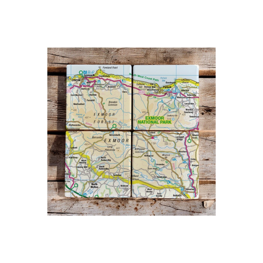 Produktbild för OS Map Ceramic Four Coaster Set - Exmoor National Park