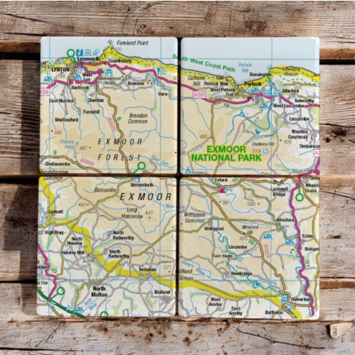 The Sugar Shed OS Map Ceramic Four Coaster Set - Exmoor National Park