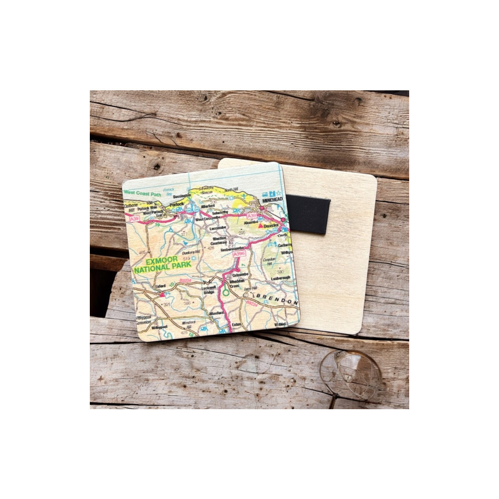 Produktbild för OS Map Wooden Square Magnet - Exmoor National Park