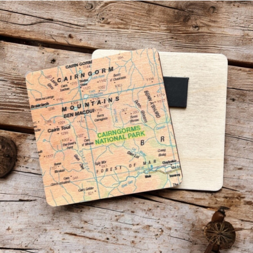 The Sugar Shed OS Map Wooden Square Magnet - Cairngorms National Park