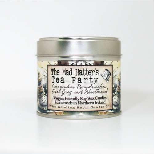 Mad Hatter's Tea Party- Scented Soy Candle- Cucumber Sandwiches, Earl Grey Tea and Shortbread, THE CANDLE ROOMS English Book