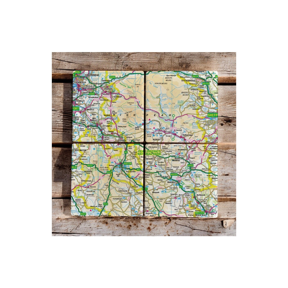 Produktbild för OS Map Ceramic Four Coaster Set - Peak District National Park