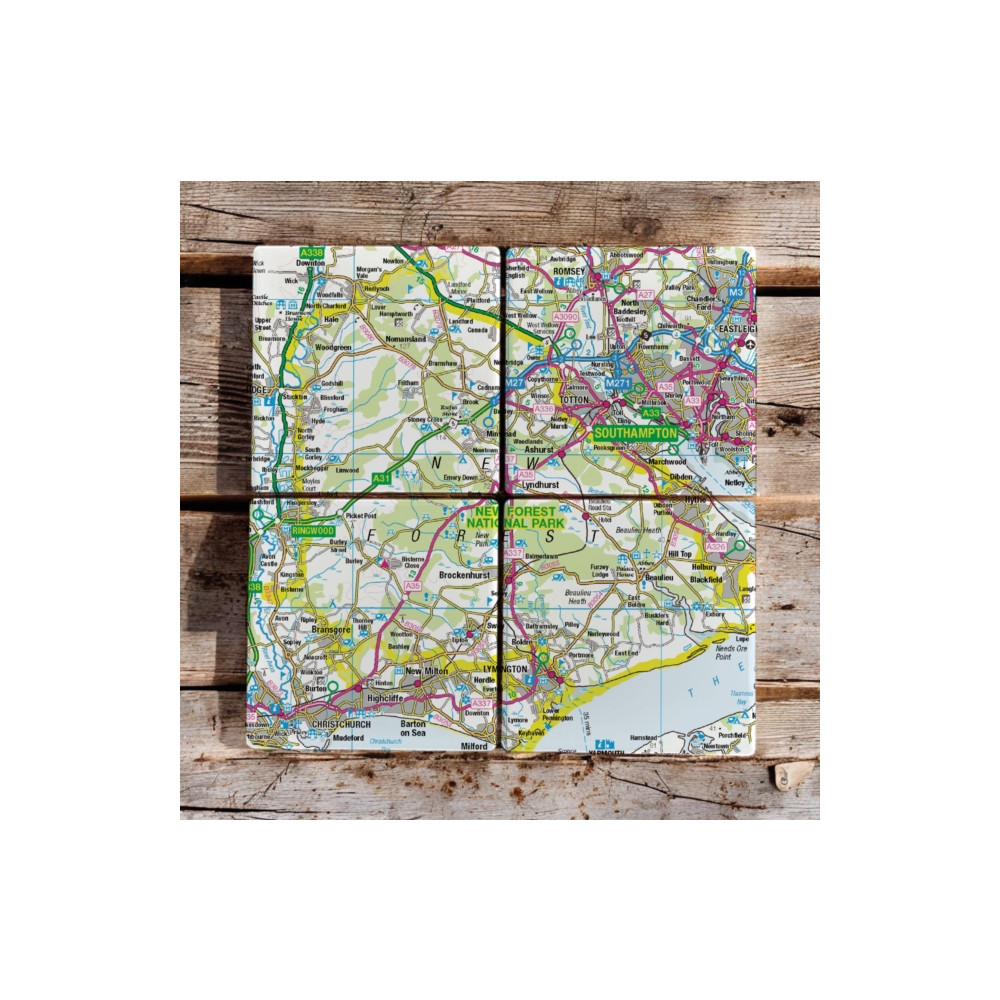 Produktbild för OS Map Ceramic Four Coaster Set - New Forest National Park