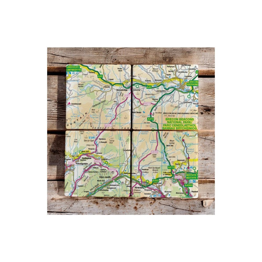 Produktbild för OS Map Ceramic Four Coaster Set - Brecon Beacons National Park