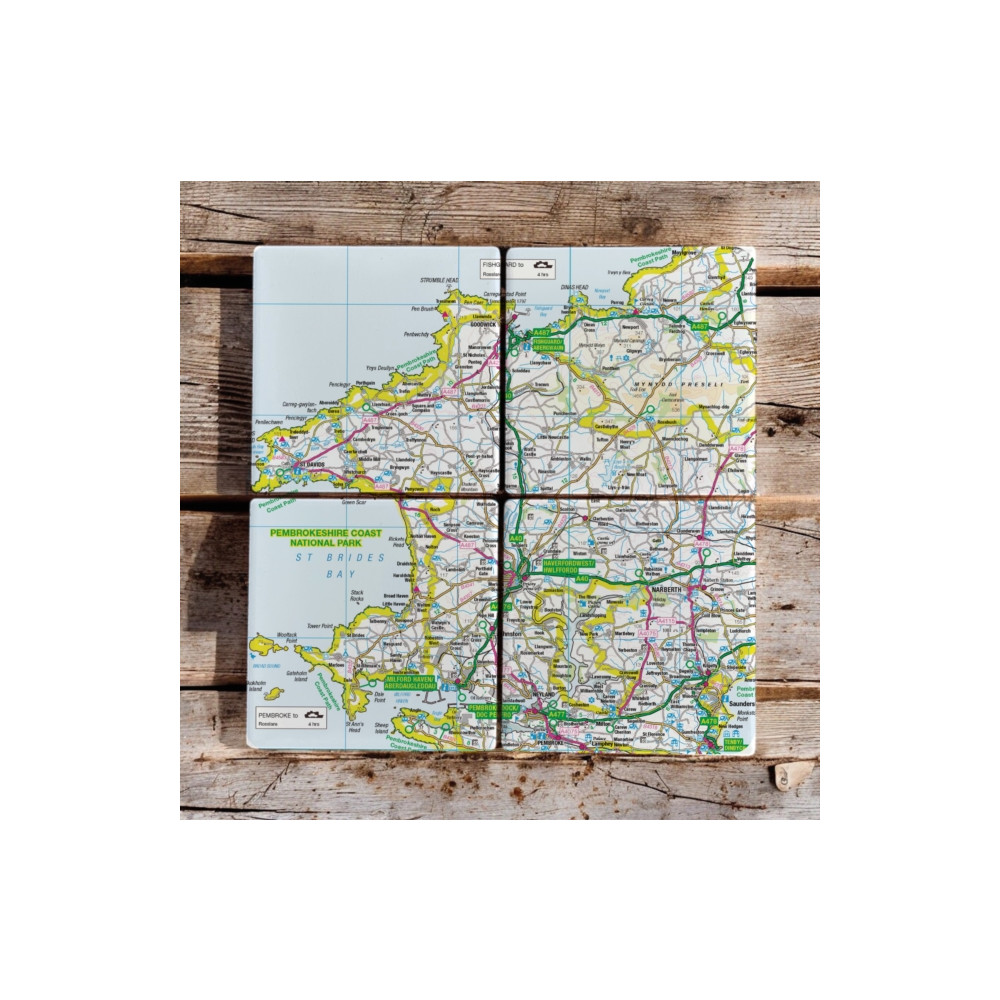 Produktbild för OS Map Ceramic Four Coaster Set - Pembrokeshire Coast National Park
