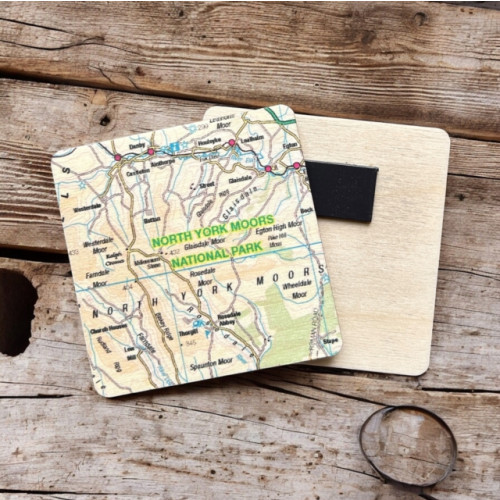 The Sugar Shed OS Map Wooden Square Magnet - North York Moors National Park