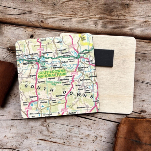 The Sugar Shed OS Map Wooden Square Magnet - South Downs National Park