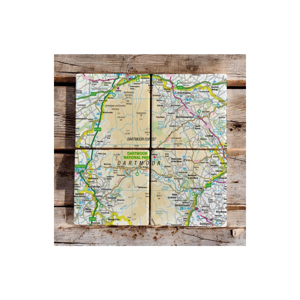 Produktbild för OS Map Ceramic Four Coaster Set - Dartmoor National Park