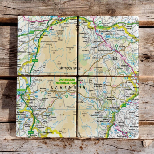 The Sugar Shed OS Map Ceramic Four Coaster Set - Dartmoor National Park