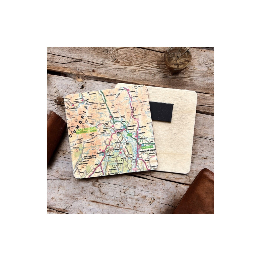 Produktbild för OS Map Wooden Square Magnet - Lake District National Park