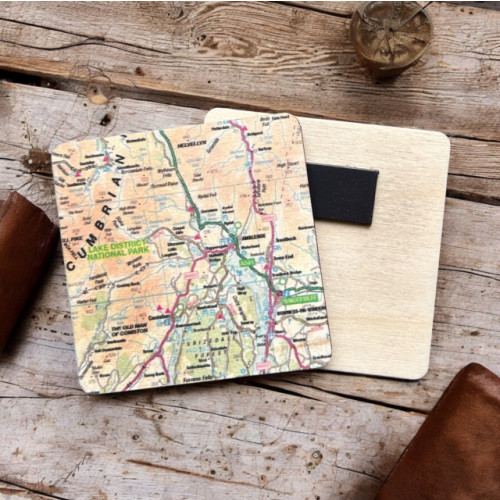 The Sugar Shed OS Map Wooden Square Magnet - Lake District National Park