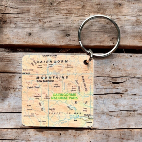 The Sugar Shed OS Map Wooden Square Key-ring - Cairngorms National Park