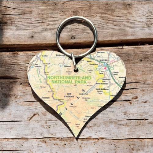 The Sugar Shed OS Map Wooden Heart Key-ring - Northumberland National Park