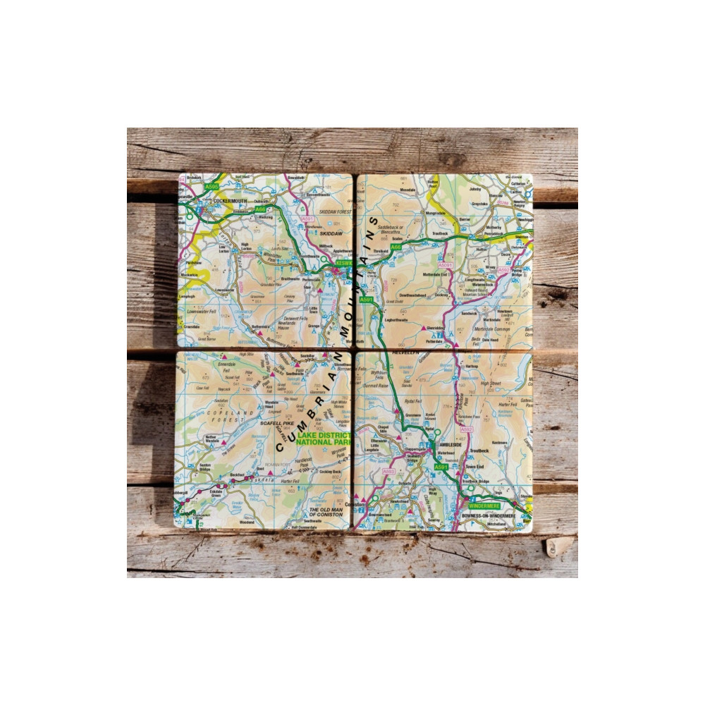 Produktbild för OS Map Ceramic Four Coaster Set - Lake District National Park